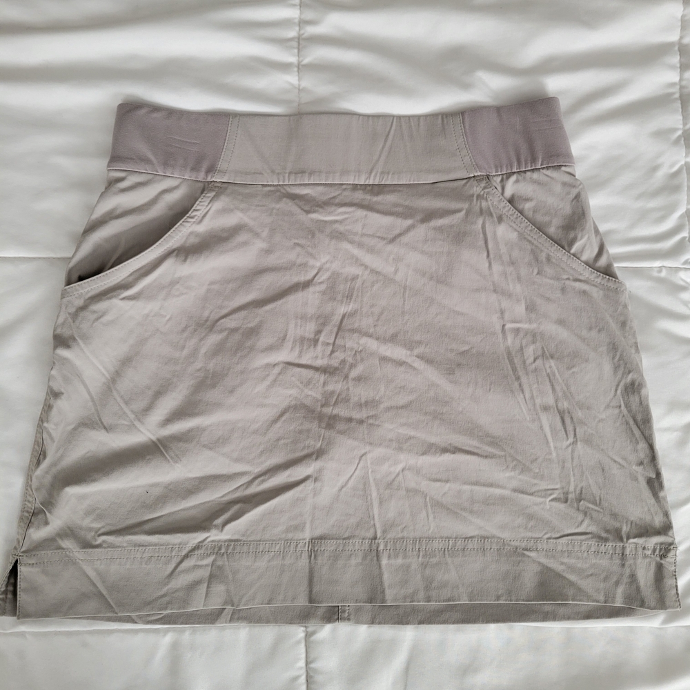 Omni-Shield Mini Skort in Taupe Women's M Sporty Skirt with Built-in Shorts